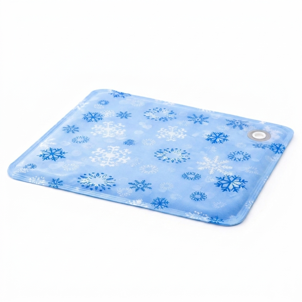 Zephyr cooling cat mat in Light Blue snowflake print