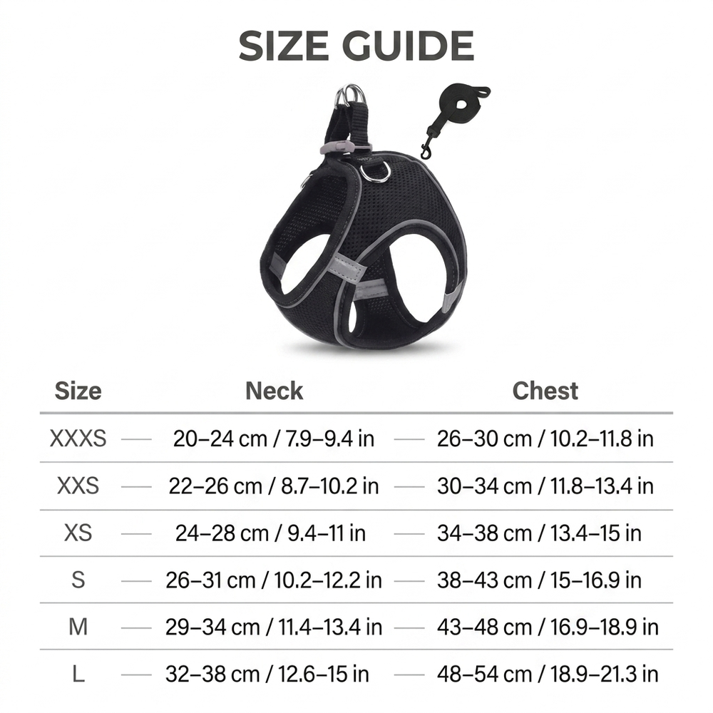 Halo Cat Harness & Leash Set — Size guide