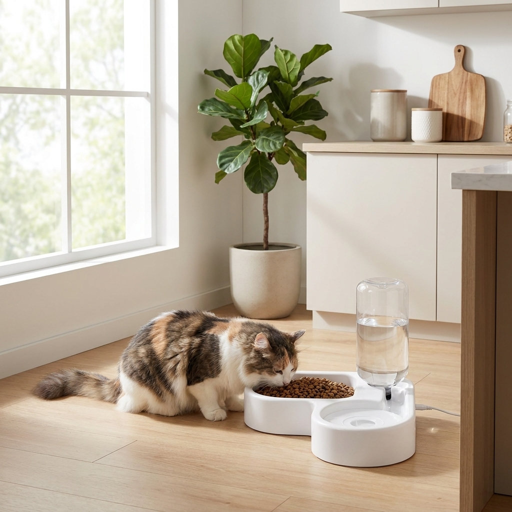Cat eating from the Bistro feeding station