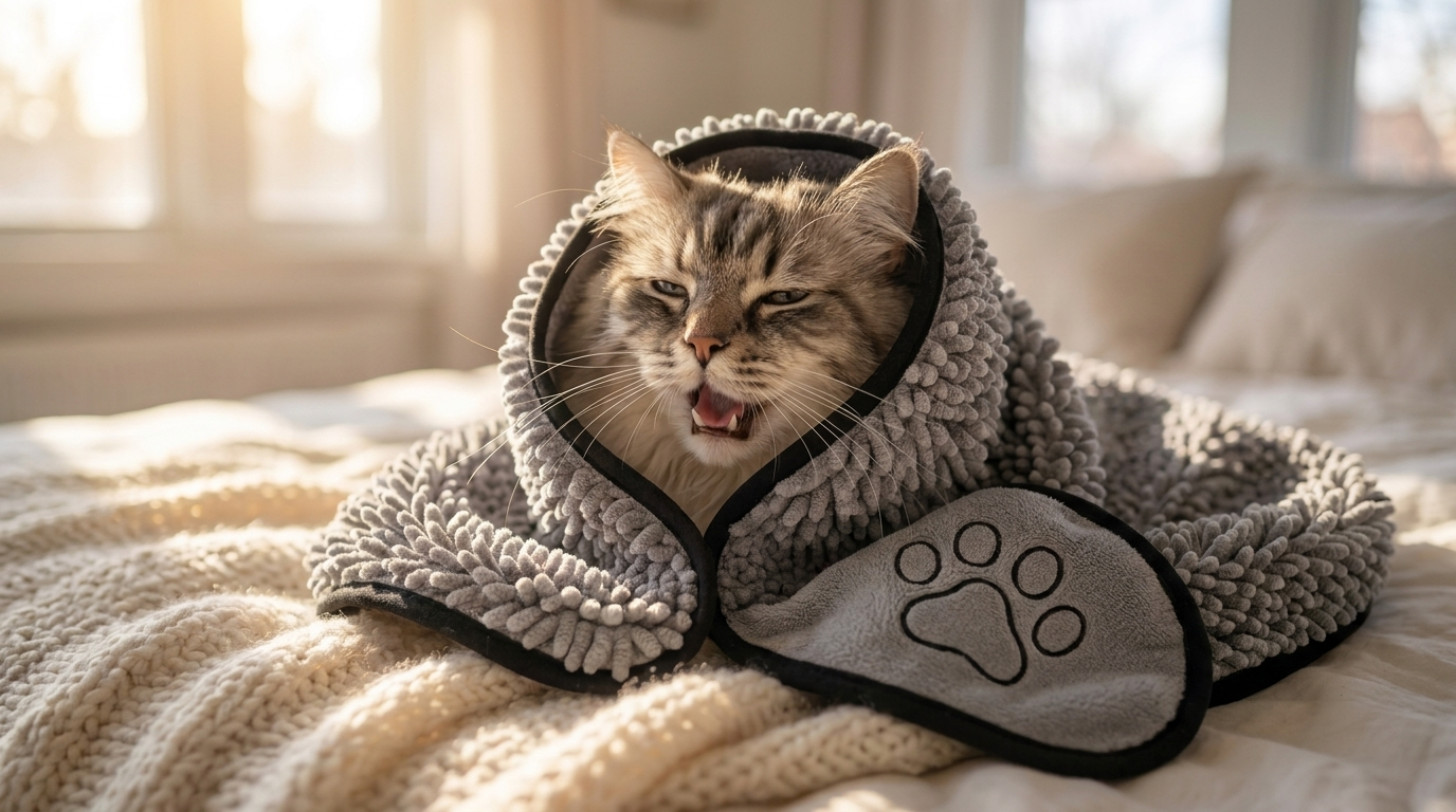 Cocoon cat bath towel video cover