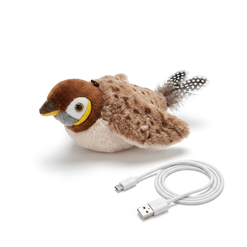 Wren interactive bird cat toy with USB charging cable