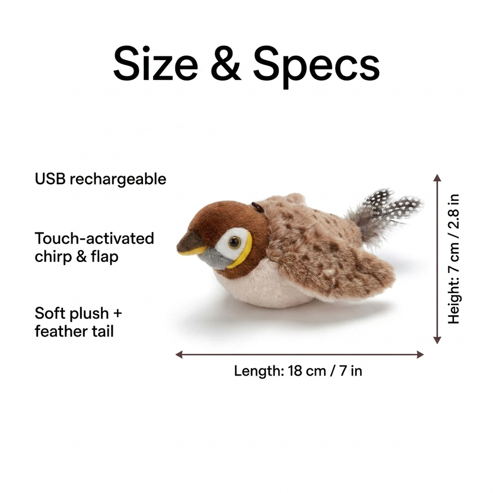 Wren Interactive Bird Cat Toy — Size guide