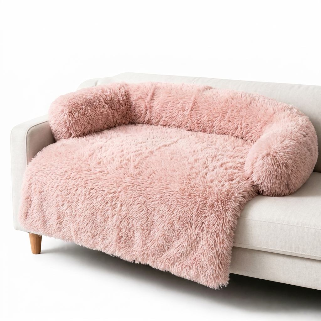 Willow plush faux-fur calming cat sofa protector, pink