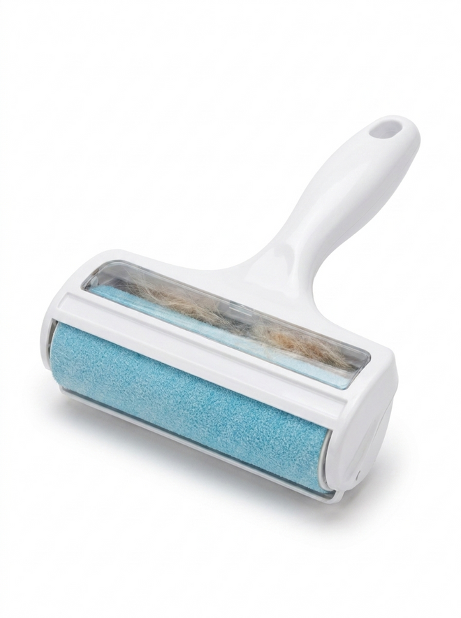 Fern reusable cat hair remover roller with light-blue drum and self-cleaning window
