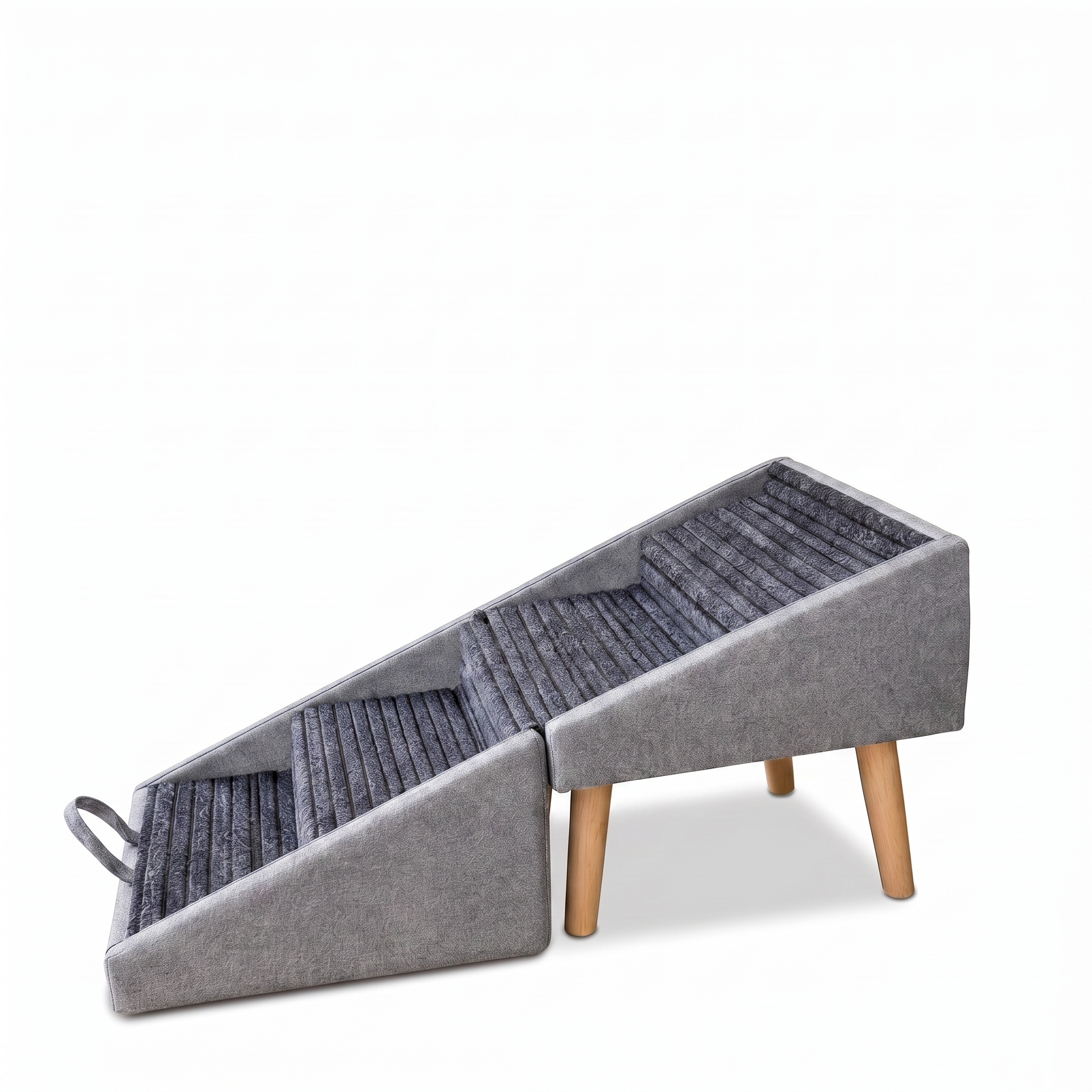 Grey Crest cat stairs, studio white background