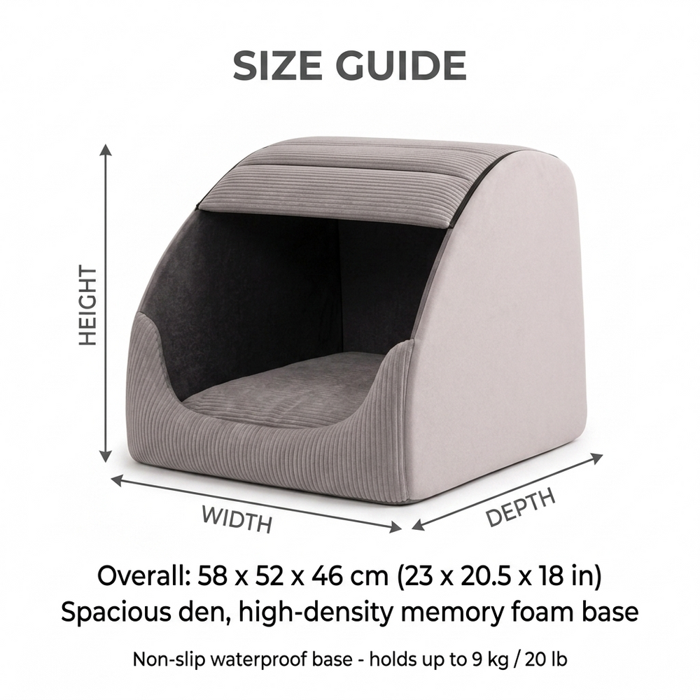 Nook Hooded Cat Cave Bed — Size guide