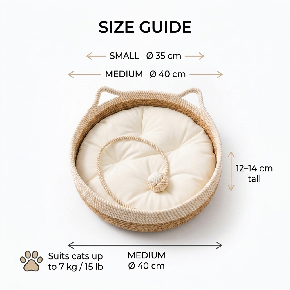 Reed Woven Cat Bed Basket — Size guide