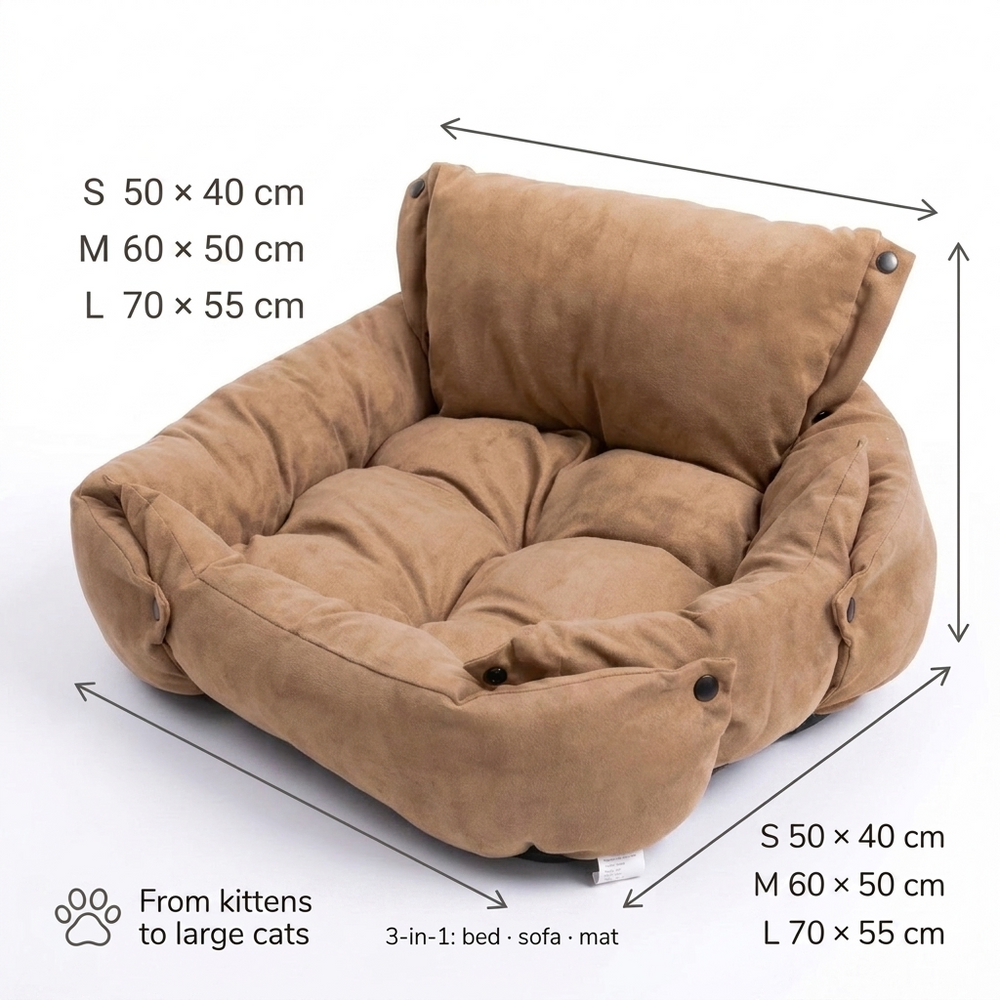 Drift 3-in-1 Cat Sofa Bed — Size guide