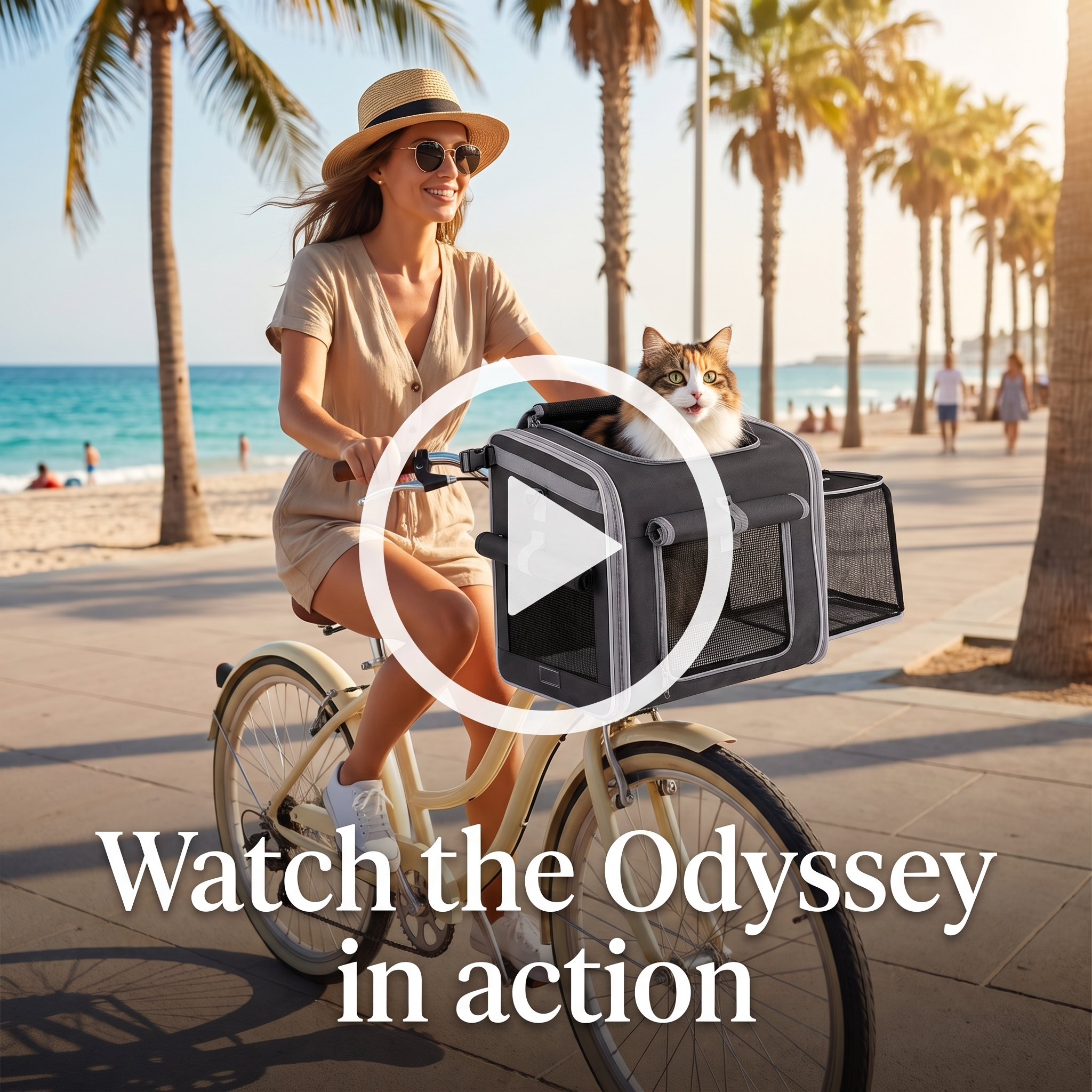 Watch the Purrela Odyssey cat bike basket carrier in action