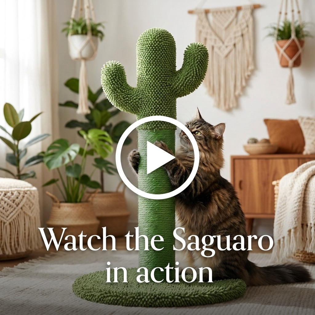 Watch the Purrela Saguaro cactus scratching post in action video cover