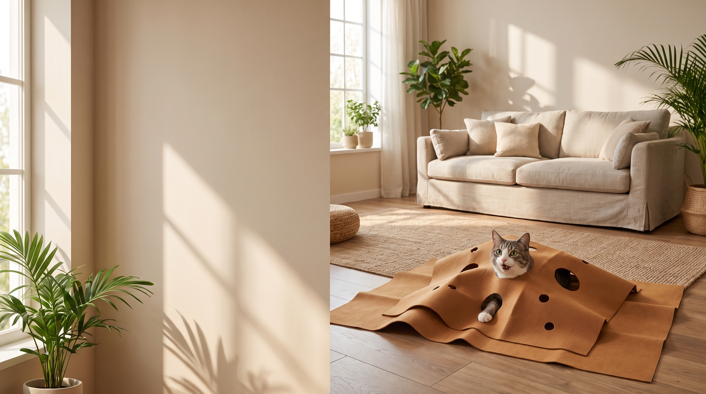 Cat enjoying the Warren activity play mat in a modern living room