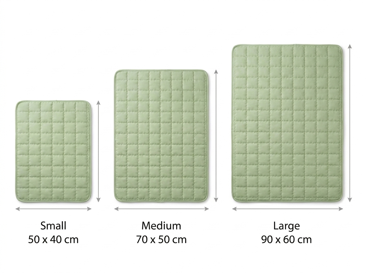 Clover cat mat size guide: Small 50x40, Medium 70x50, Large 90x60 cm