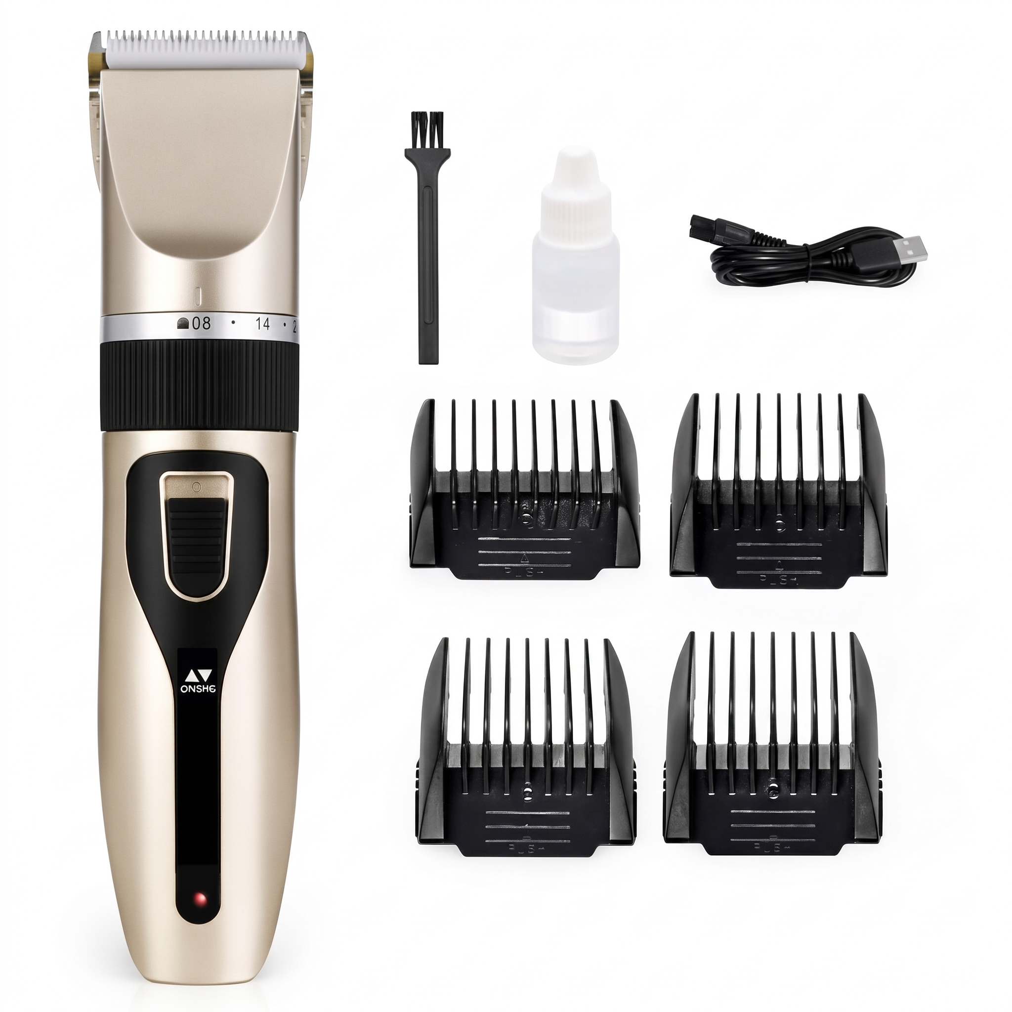 Glide gold cordless cat grooming clipper kit with comb guards, brush, oil and USB