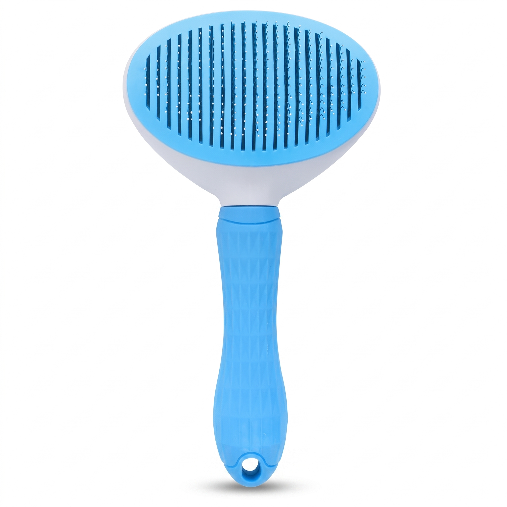 Sleek self-cleaning cat slicker brush in Blue