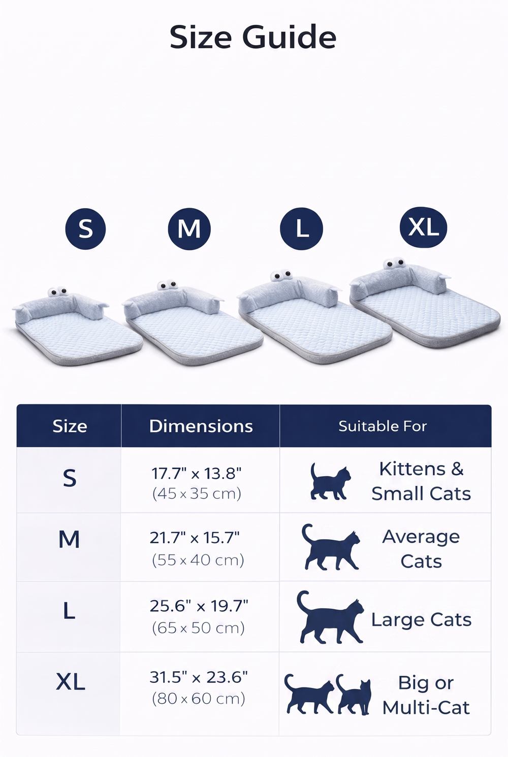 Purrela Marina Cooling Cat Mat with Bolster — Size guide
