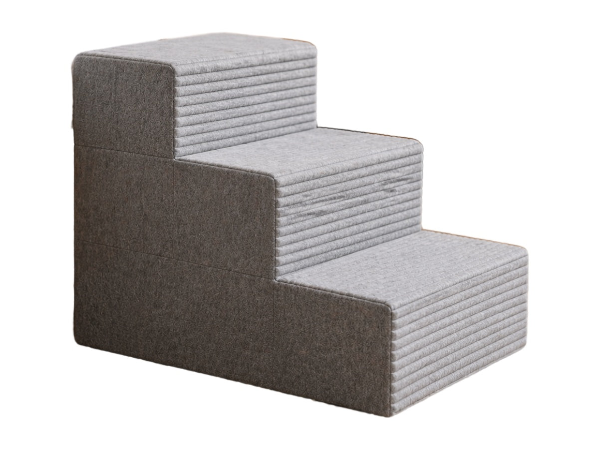 Tier 3-step grey foam cat stairs, light ribbed step tops and dark grey sides
